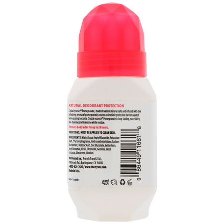 浴缸除臭劑: Crystal Body Deodorant, Natural Deodorant Roll-On, Pomegranate, 2.25 fl oz (66 ml)