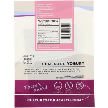 醋, 油: Cultures for Health, Yogurt, Traditional, 4 Packets, .06 oz (1.6 g)