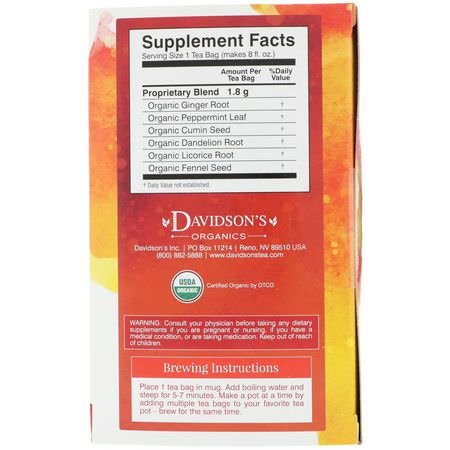 藥用茶, 涼茶: Davidson's Tea, Organic, Ayurvedic Infusions, Digest, 25 Tea Bags, 1.58 oz (45 g)