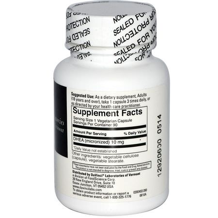 DHEA, 補充劑: DaVinci Laboratories of Vermont, Micronized DHEA, 10 mg, 90 Capsules