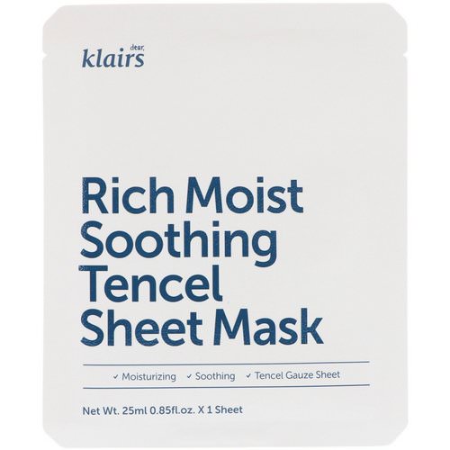 Dear, Klairs, Rich Moist Soothing Tencel Sheet Mask, 1 Mask, 0.85 fl oz (25 ml) Review