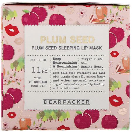 K美唇部護理, K-Beauty: Dear Packer, Plum Seed, Plum Seed Sleeping Lip Mask, 0.7 oz (20 g)