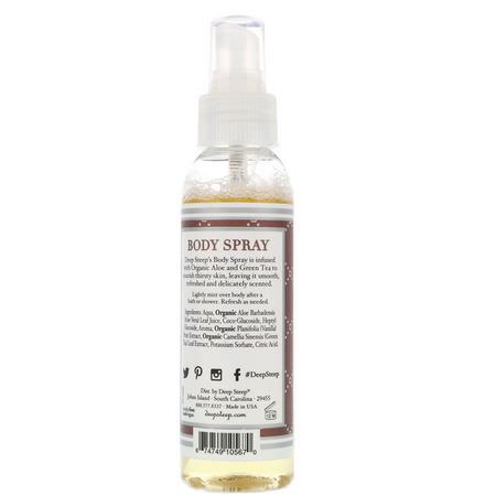 精油噴霧, 香精: Deep Steep, Body Spray, Vanilla - Coconut, 4 fl oz (118 ml)