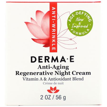 夜間保濕霜, 乳霜: Derma E, Anti-Aging Regenerative Night Cream, 2 oz (56 g)