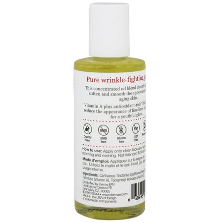 面油, 面霜: Derma E, Anti-Wrinkle Vitamin A & E Treatment Oil, 2 fl oz (60 ml)