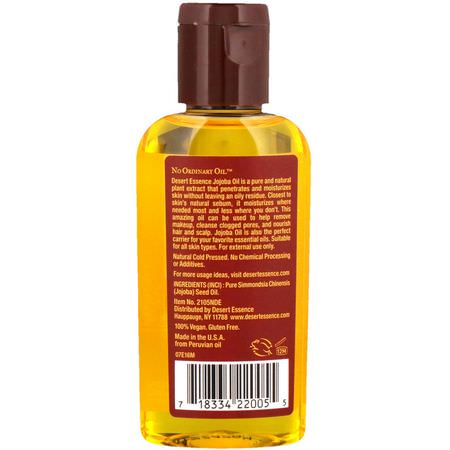 載體油, 香精油: Desert Essence, 100% Pure Jojoba Oil, For Hair Skin and Scalp, 2 fl oz (60 ml)