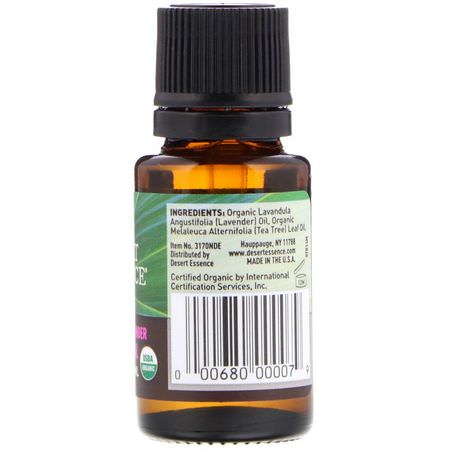 混合, 精油: Desert Essence, Organic Lavender Tea Tree Oil, .6 fl oz (18 ml)