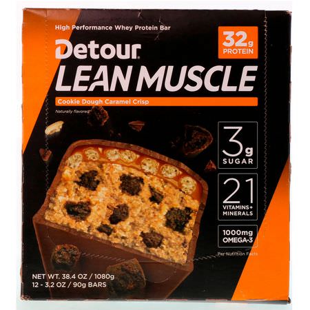 乳清蛋白棒, 蛋白棒: Detour, Lean Muscle Bars, Cookie Dough Caramel Crisp, 12 Bars, 3.2 oz (90 g) Each