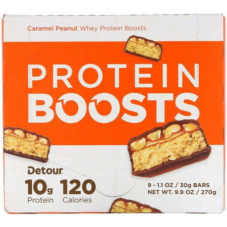 乳清蛋白棒, 蛋白棒: Detour, Protein Boosts Bars, Caramel Peanut, 9 Bars, 1.1 oz (30 g) Each