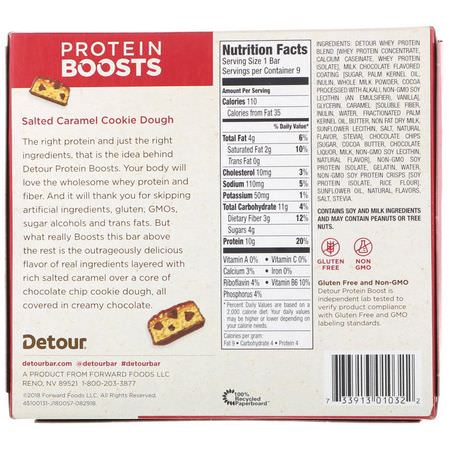 乳清蛋白棒, 蛋白棒: Detour, Protein Boosts Bars, Salted Caramel Cookie Dough, 9 Bars, 1.1 oz (30 g) Each