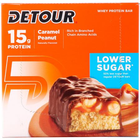 乳清蛋白棒, 蛋白棒: Detour, Whey Protein Bar, Caramel Peanut, 9 Bars, 1.5 oz (43 g) Each