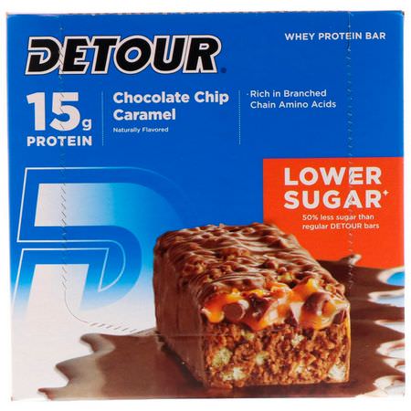 乳清蛋白棒, 蛋白棒: Detour, Whey Protein Bar, Chocolate Chip Caramel, 9 Bars, 1.5 oz (43 g) Each