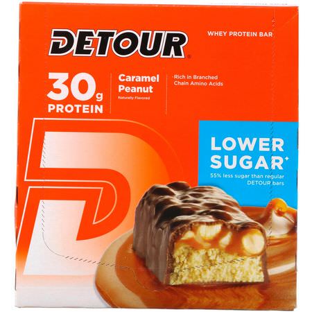 乳清蛋白棒, 蛋白棒: Detour, Whey Protein Bars, Caramel Peanut, 12 Bars, 3 oz (85 g) Each