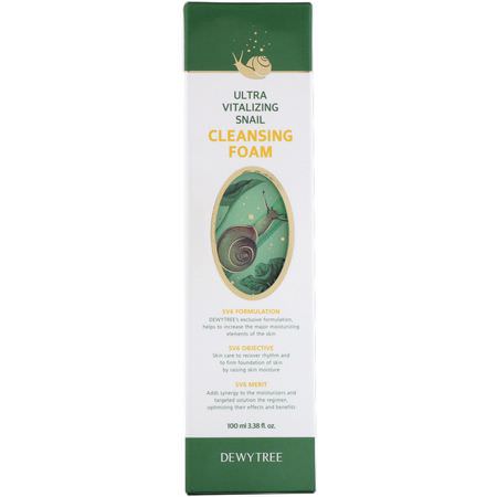 清潔劑, 洗面奶: Dewytree, Ultra Vitalizing Snail Cleansing Foam, 3.38 fl oz (100 ml)
