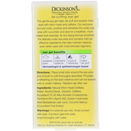 金縷梅精華液: Dickinson Brands, De-Puffing Eye Gel, Original Witch Hazel, 0.5 fl oz (15 ml)