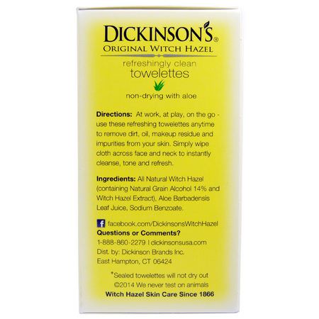 金縷梅, 毛巾紙: Dickinson Brands, Original Witch Hazel On the Go, Refreshingly Clean Towelettes, 20 Per Carton, 5
