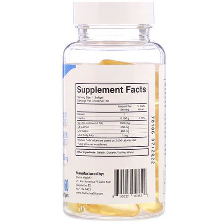 MCT油, 重量: Divine Health, Dr. Colbert's Keto Zone, MCT Oil Softgels, 1,000 mg, 60 Softgels