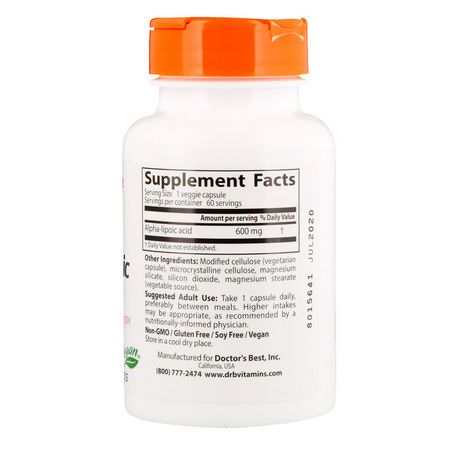 α-硫辛酸, 抗氧化劑: Doctor's Best, Alpha-Lipoic Acid, 600 mg, 60 Veggie Caps