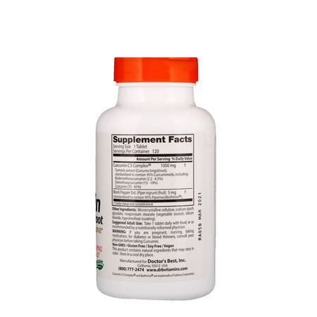 薑黃素, 薑黃: Doctor's Best, High Absorption Curcumin with C3 Complex and BioPerine, 1,000 mg, 120 Tablets