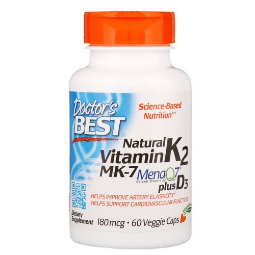 Doctor's Best, Natural Vitamin K2 MK-7 with MenaQ7 plus Vitamin D3, 180 mcg, 60 Veggie Caps Review