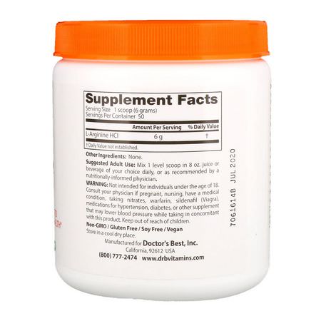L-精氨酸, 氨基酸: Doctor's Best, Pure L-Arginine Powder, 10.6 oz (300 g)