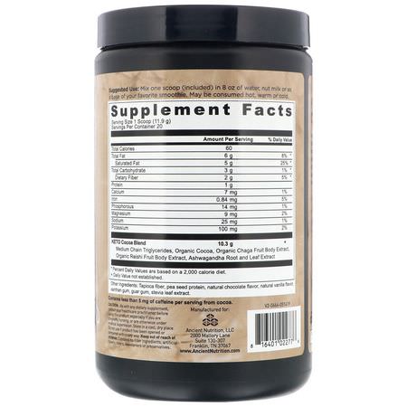 可可, 喝巧克力: Dr. Axe / Ancient Nutrition, Keto Cocoa, Ancient Energy Elixir, 8.39 oz (238 g)