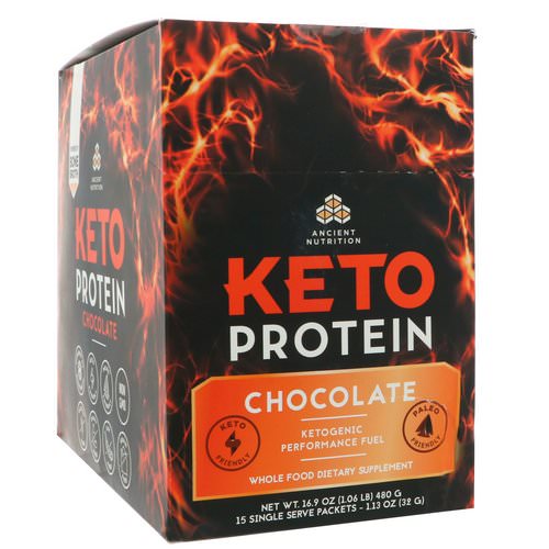Dr. Axe / Ancient Nutrition, Keto Protein, Ketogenic Performance Fuel, Chocolate, 15 Single Serve Packets, 1.13 oz (32 g) Each Review