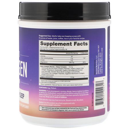 蛋白質, 運動營養: Dr. Axe / Ancient Nutrition, Multi Collagen Protein, Beauty + Sleep, Calming Natural Lavender Flavor, 1.17 lbs (535 g)