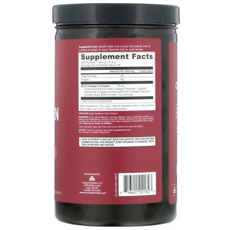 蛋白質, 運動營養: Dr. Axe / Ancient Nutrition, Multi Collagen Protein, Strawberry Lemonade, 1.18 lbs (535.5 g)