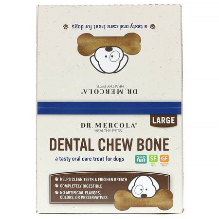寵物牙科保健, 寵物健康: Dr. Mercola, Dental Chew Bone, Large, For Dogs, 12 Bones, 2.15 oz (61 g) Each