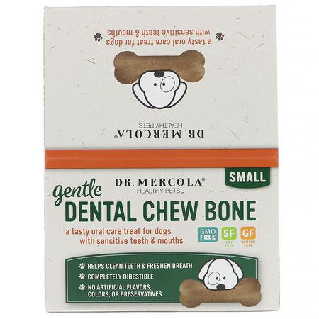寵物牙科保健, 寵物健康: Dr. Mercola, Gentle Dental Chew Bone, Small, For Dogs, 12 Bones, 0.67 oz (19 g) Each