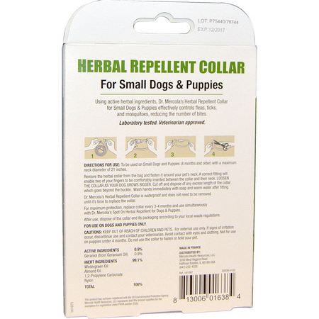 蝨子防禦, 跳蚤: Dr. Mercola, Herbal Repellent Collar, For Small Dogs & Puppies, One Collar, 0.7 oz (19.85 g)