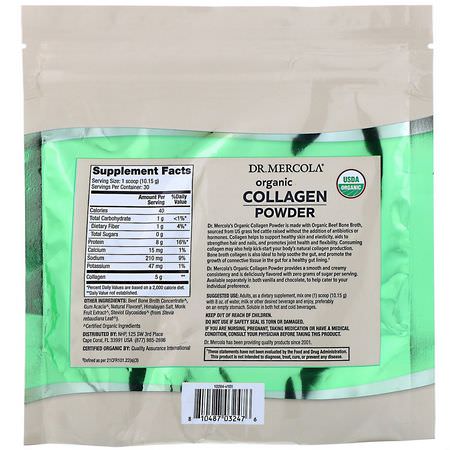 膠原補充劑, 關節: Dr. Mercola, Organic Collagen Powder, Vanilla, 10.74 oz (304.5 g)