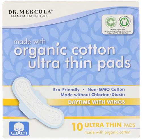 Dr. Mercola, Organic Cotton Ultra Thin Pads, Daytime with Wings, 10 Pads Review