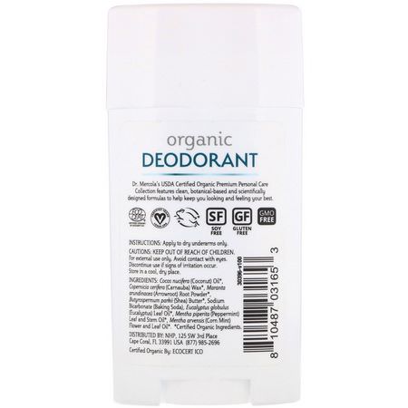 浴用除臭劑: Dr. Mercola, Organic Deodorant, Eucalyptus Mint, 2.5 (70.8 g)