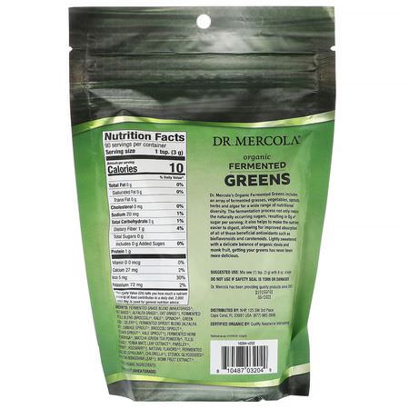 綠色, 超級食品: Dr. Mercola, Organic Fermented Greens, 9.5 oz (270 g)