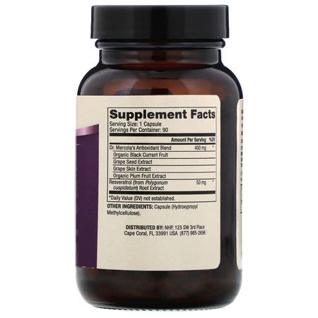 白藜蘆醇, 抗氧化劑: Dr. Mercola, Purple Defense with Resveratrol, 90 Capsules
