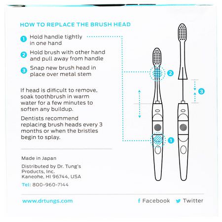牙刷, 口腔護理: Dr. Tung's, Ionic Toothbrush, Replacement Brush Heads, Soft Bristles, 2 Pack