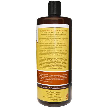 清潔劑, 洗面奶: Dr. Woods, Almond Castile Soap with Fair Trade Shea Butter, 32 fl oz (946 ml)