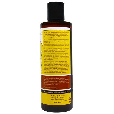 清潔劑, 洗面奶: Dr. Woods, Almond Castile Soap with Fair Trade Shea Butter, 8 fl oz (236 ml)