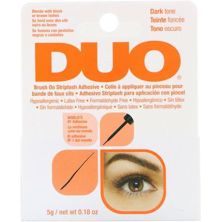 睫毛, 眼睛: DUO, Brush On Striplash Adhesive, Dark Tone, 0.18 oz (5 g)