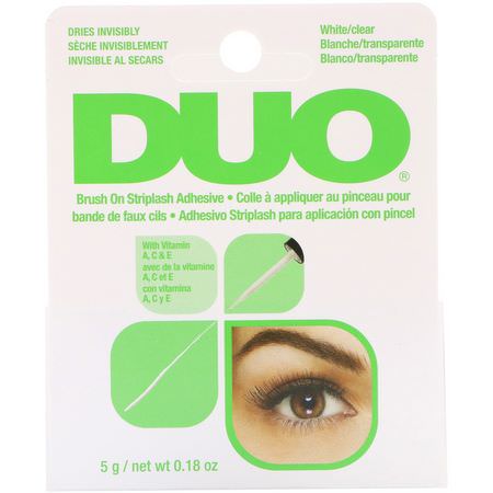 睫毛, 眼睛: DUO, Brush On Striplash Adhesive, White/Clear, 0.18 oz (5 g)