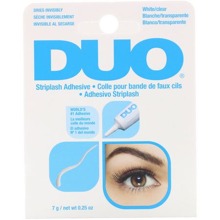 睫毛, 眼睛: DUO, Striplash Adhesive, White/Clear, 0.25 oz (7 g)