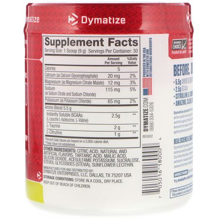 BCAA, 氨基酸: Dymatize Nutrition, AminoPro, Lemon Lime, 9.52 oz (270 g)