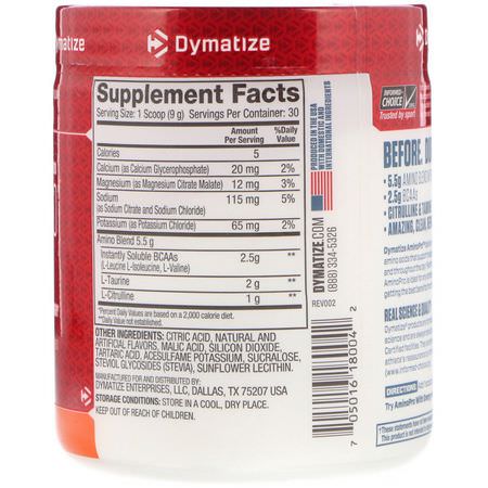 BCAA, 氨基酸: Dymatize Nutrition, AminoPro, Orange, 9.52 oz (270 g)