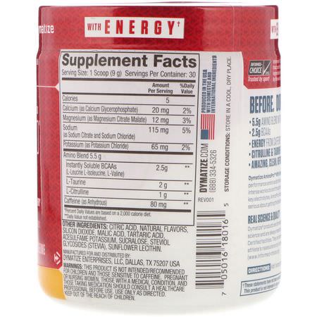 電解質, 水合: Dymatize Nutrition, AminoPro with Energy, Pineapple Guava with Caffeine, 9.52 oz (270 g)