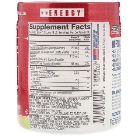 電解質, 水合: Dymatize Nutrition, AminoPro with Energy, Strawberry Kiwi with Caffeine, 9.52 oz (270 g)