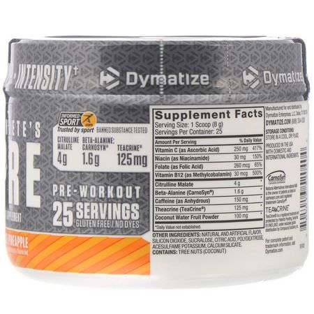 蘋果酸蘋果酸, 一氧化氮: Dymatize Nutrition, Athlete's Pre, Pre-Workout, Orange Pineapple, 7.05 oz (200 g)