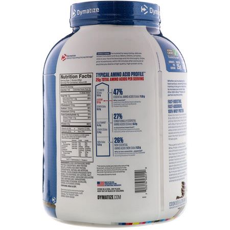 乳清蛋白, 運動營養: Dymatize Nutrition, Elite 100% Whey Protein Powder, Cookies & Cream, 5 lbs (2.3 kg)
