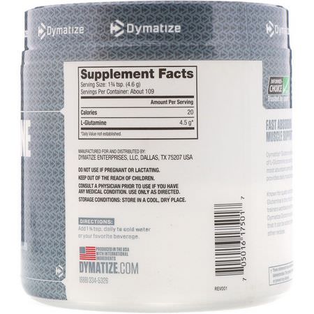 L-谷氨酰胺, 氨基酸: Dymatize Nutrition, Glutamine Micronized, Unflavored, 17.64 oz (500 g)